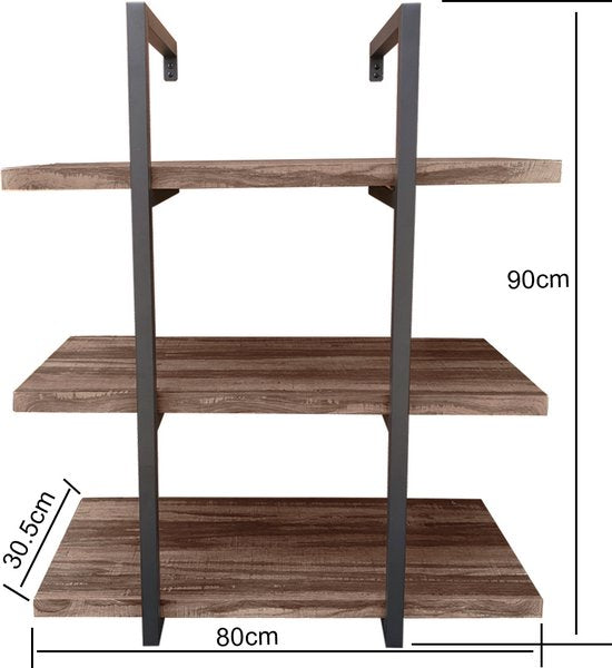 Wandrek ladder Stoer - wandplank boekenkast - wandkast - industrieel - 3 opbergplanken