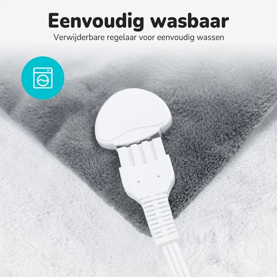 Bloomfold Elektrische Deken - 160 x 130 cm - Wasmachinebestendig - 1 Persoons - 9 Standen - Met Timer - Warmtedeken - Grijs/flannel
