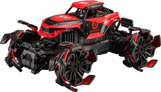 Monster Truck Explosive Wheels Stunt Car Vehicle - 2 Batterijen - rood