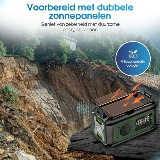 Novalance Noodradio - Solar Opwindbaar 12.000mAh - MODEL 2025 - Solar powerbank - Survival Noodpakket - Zaklamp - Noodpakket – Noodrantsoen - Radio