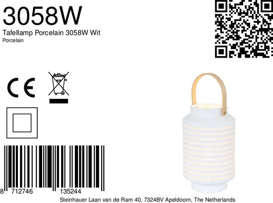 Anne Lighting tafellamp Porcelain - wit - porselein - 14 cm - E14 fitting - 3058W