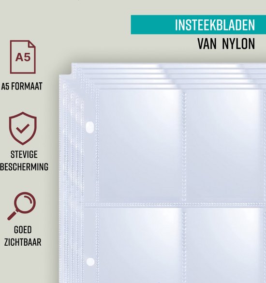 NAPI Verzamelmap voor 400 Kaarten - Binder Map voor Kaarten - 4 Pocket - Kunstleer - Premium Card Binder met Ritssluiting - 50 Pagina's - A5 Formaat - Zwart