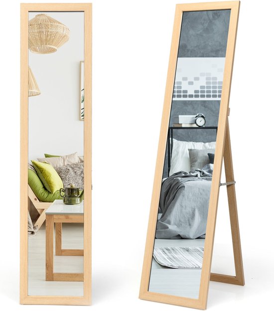 Coast 2 in 1 volle spiegel staande spiegel en wandspiegel met houten frame 37 x 155 cm natuur