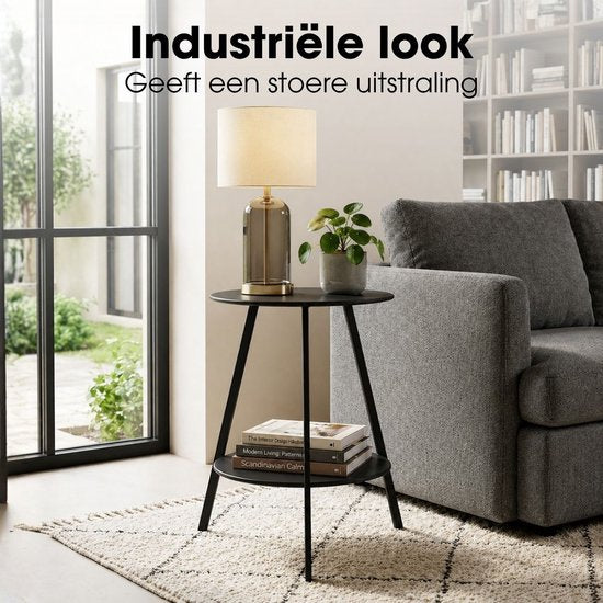 Mica Decorations Seatle Bijzettafel Rond voor Buiten - Koffietafel - Salontafel Buiten - Ook als Plantentafeltje of Plantenstandaard - Metaal - 58 x 46 cm - Zwart