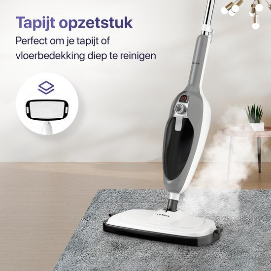 LUMAN 12 in 1 Stoomreiniger Én Handstomer - Tapijtreiniger - Vlekkenreiniger - Met 10 Opzetstukken en 3 Microvezeldoeken - Vloer, Bank, Badkamer en Tapijt Reinigen - Grijs