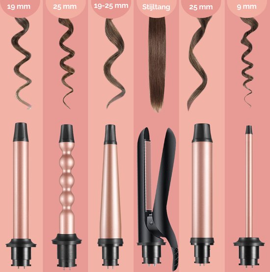 VAIVE 6-in-1 Krultang & Stijltang met Opzetstukken - Haarkruller - Curling Iron