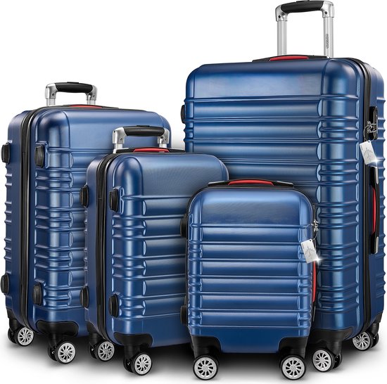 Monzana 4-delige Hardcase Kofferset - Handbagage M L XL Trolleys - Marineblauw