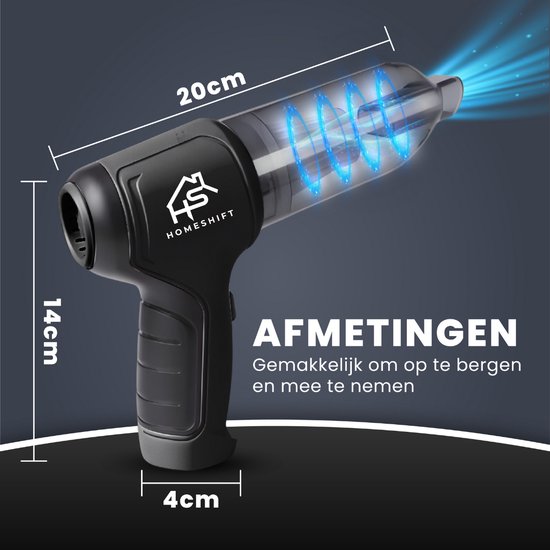 HomeShift® Auto Stofzuiger Draadloos V2 - Kruimelzuiger - Handstofzuiger - Kleine Stofzuiger - Draadloze stofzuiger - Air Duster - Nat & Droog - Zwart