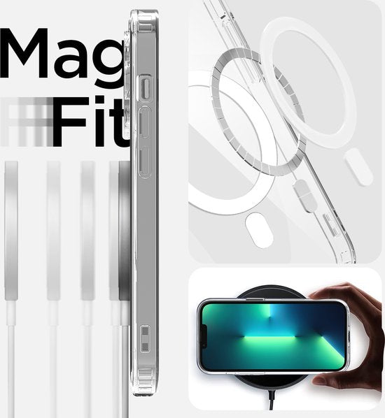 Podec Magsafe Hoesje Geschikt voor iPhone 13 Pro - Met 3x Screenprotector + 3x Cameraprotector - Magnetisch met Ring Doorzichtig - Telefoonhoesje Transparant Case