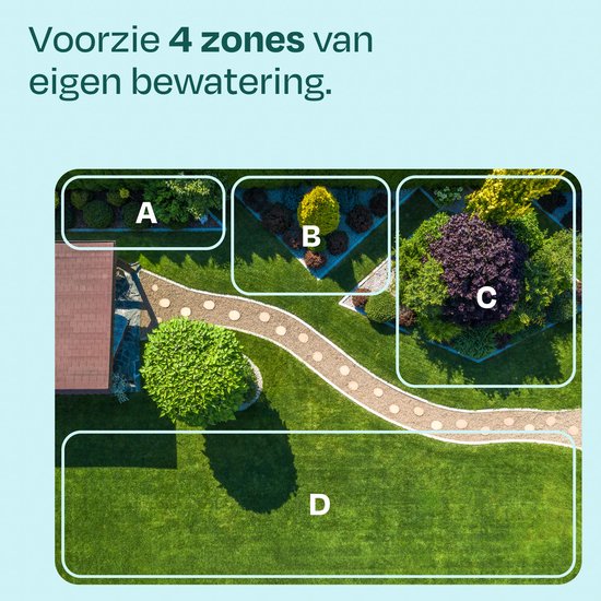 VONROC 4-weg watertimer – Besproeiingscomputer voor 4 zones – Instelbare bewateringstijd en -frequentie per zone