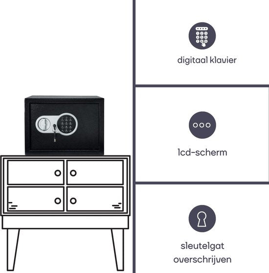 Perel Elektronische kluis, met cijferslot, inclusief noodsleutel en bevestigingsmateriaal, 30 x 38 x 30 cm, 10.5 kg