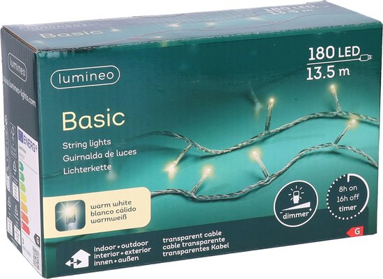 LED-verlichting - 180 LED - 13.5 meter - Warm wit - Transparant snoer