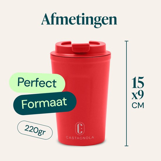 Castagnola Thermosbeker - Koffiebeker To Go - Travel Mug voor Koffie en Thee - Theebeker - 380 ML - RVS - Rood