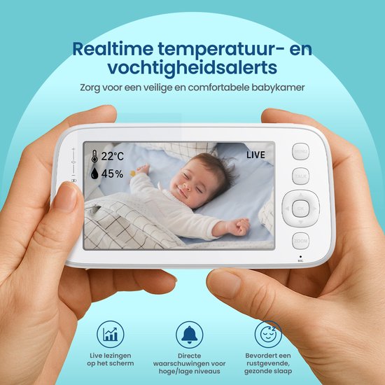 Gologi Babyfoon met Camera – Baby Monitor – Baby Camera - Op afstand bestuurbaar via App en Scherm - Wit