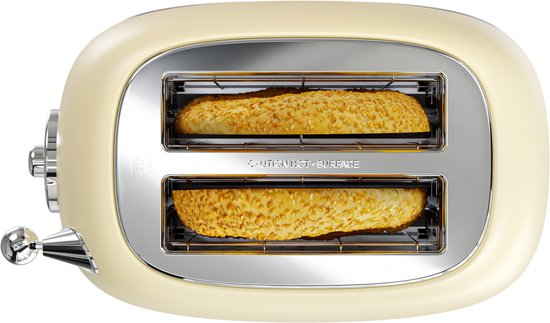 KitchenBrothers Retro Broodrooster - Toaster - 6 Warmteniveaus - 2 Extra Brede Sleuven - 815W - Beige