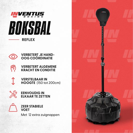 Inventus Extreme Reflex Bokspaal V2 - Cobra Boksbal - Boxing Machine - Boksen en Trainen - Staand / Volwassenen - Verstelbaar van 150 tot 200 cm