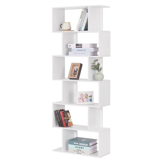 Woltu 6-vaks Boekenkast Wit 60 x 160 x 23,5 cm – Moderne open kast met speels design