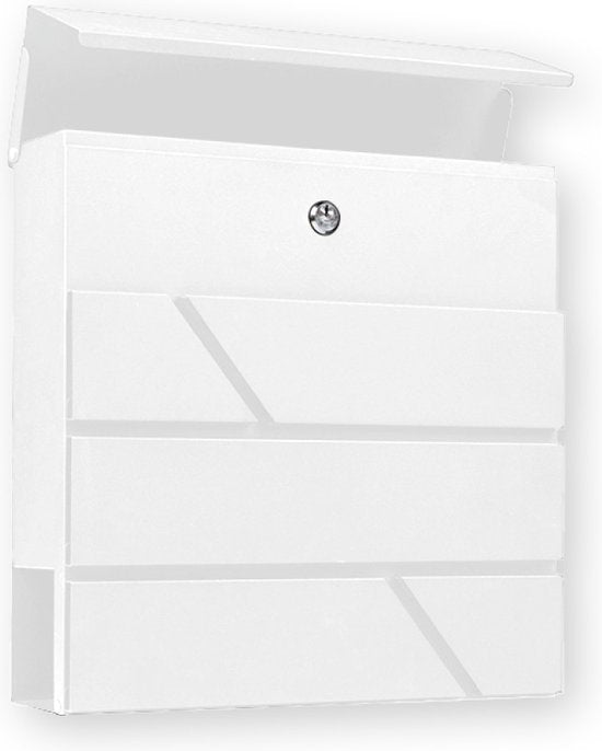 BRASQ Brievenbus Hangend Wit Deluxe - Wandbrievenbus met Slot en krantenvak - Incl. Montagemateriaal & 2 Sleutels - Postbus - brievenbus - RVS