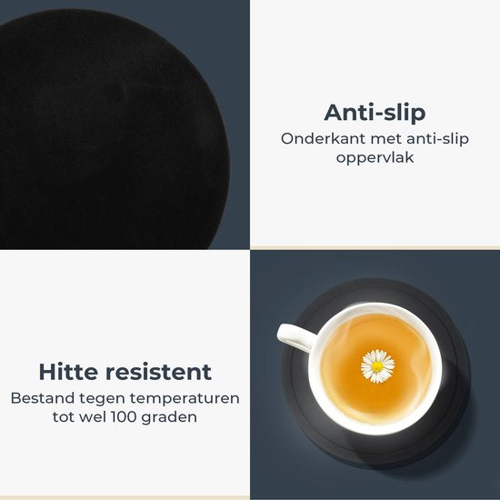 Castagnola Siliconen Onderzetters – Onderzetters voor Glazen – Design Onderzetters met Houder – Onderzettersset – Anti Slip - Set van 12 – Zwart