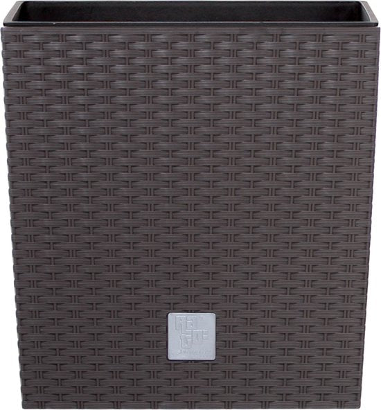 Prosperplast Bloempot/plantenpot Rato - rotan look - met binnenpot - bruin - 40 x 40 x 41 cm - kunststof