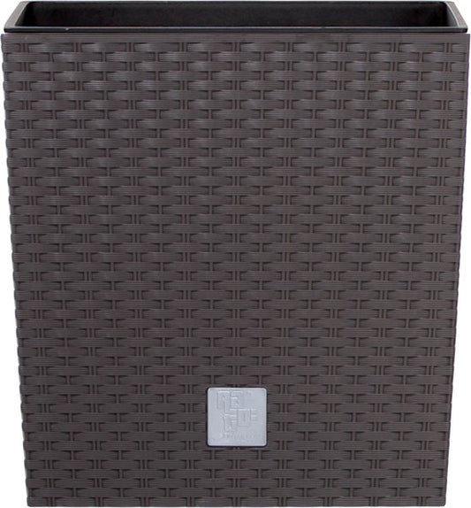 Prosperplast Bloempot/plantenpot Rato - rotan look - met binnenpot - bruin - 40 x 40 x 41 cm - kunststof