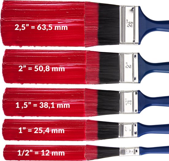 MONZANA Set van 5 Verfkwasten - Verschillende Maten - Blauw
