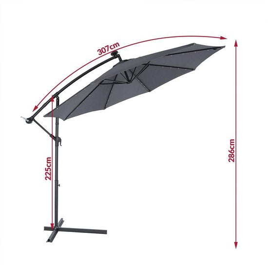 Kingsleeve Zweefparasol - Parasolvoet LED Verlichting 300cm - Antraciet