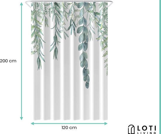Loti Living Douchegordijn Anti Schimmel – Hangplant - Inclusief ringen – Waterdicht - Polyester - Douchegordijn 120x200 cm