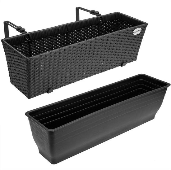 Casaria Polyrattan Bloembak – 2 Stuks Incl. Ophangbeugels – Zwart