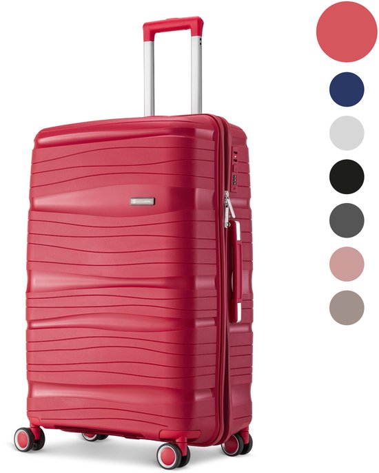 SC Travelin' Charm Handbagage Koffer – 40L – Cijferslot – 35x21x54 cm – Lichtgewicht & Duurzaam – Inclusief Gratis Pouch – Rood V2