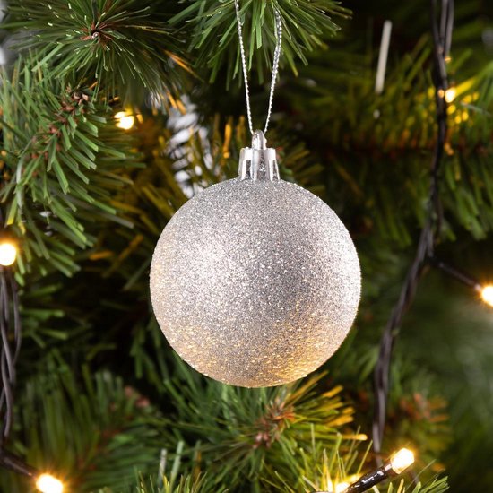Kerstboomballen 24st - Ø6cm Mat Glanzend Glinsterend - Kunststof Zilver