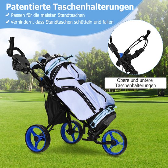 Coast Golftrolley, golftrolley, golftrolley, golfwagen, inklapbaar, golfcaddy golf push cart van aluminium, golfcaddy met parapluhouder, T-stukhouder en opbergtas