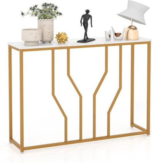 Coast Console Tafel Marmeren Entree Tafel Modern Geometrisch Ontwerp Gouden Metalen Frame Anti-Kantel Set Inbegrepen 110 x 30 x 80 cm