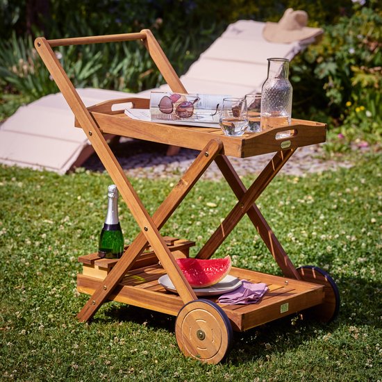 Trolley met wielen van acaciahout