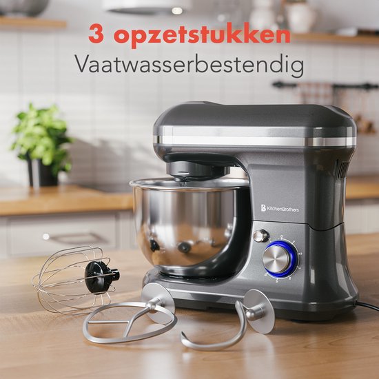 KitchenBrothers Keukenmachine - Keukenrobot - 5L - Keukenmixer - 1200W - Antraciet