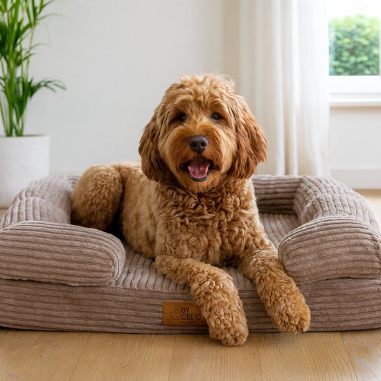 By Cee Cee Orthopedische Hondenmand – Orthopedisch Hondenkussen – Hondenbed – Ribstof - Voor Middelgrote Honden - Mokka Taupe - 108x81cm - Emma