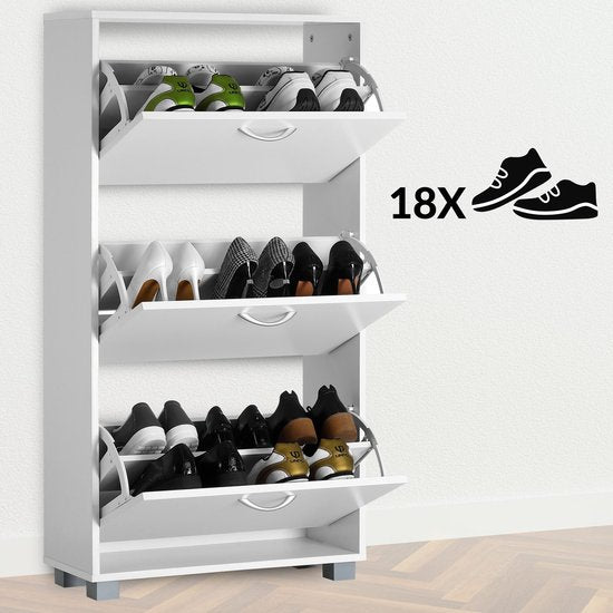 Casaria Schoenenkast 3 Kleppen – 115x60x24cm – 18 Paar Schoenen Wit