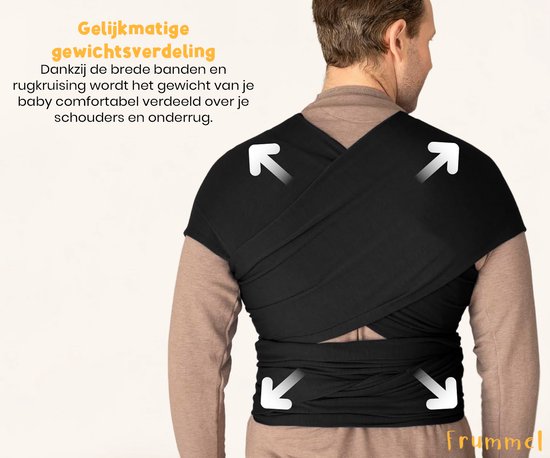 Frummel Baby Draagdoek Zwart - Draagzak - Baby Wrap - Baby carrier - Draagdoek geweven - Baby 0-36 maanden - Newborn