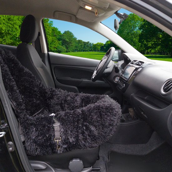 By Cee Cee Autostoel Hond Deluxe - Hondenmand Auto Met Veiligheidsriempje - Automand Hond - Hondenstoel - Autozitje - Zwart - Bijrijdersstoel