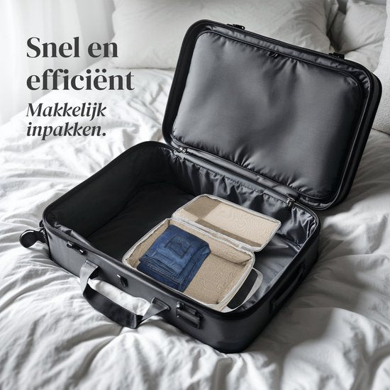 SC Travel Essentials Packing Cubes - 6-delige Set - Luxe Compressie Organizers van Hoogwaardig Nylon - Ruimtebesparend en Duurzaam - Ideaal voor Reizen - Beige