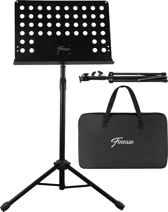 Finesse Muziekstandaard voor Bladmuziek - XL - Opvouwbaar - met Draagtas - Lessenaar voor Tablet - Zwart