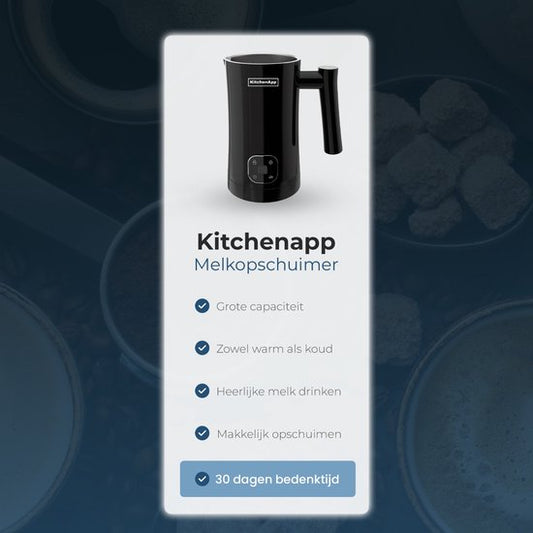 KitchenApp Melkopschuimer elektrisch - Schuimen en verwarmen - 4 in 1 - 350ML - Zwart