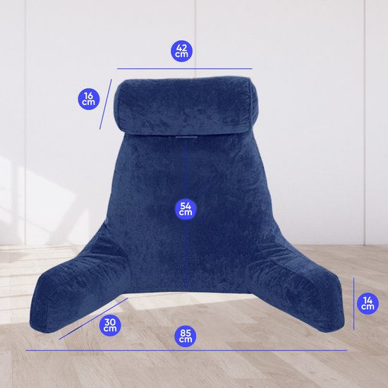 Q-Living XXL Leeskussen met Extra Nekrol - Relax Kussen - Zitkussen - Onderrug Ondersteuning - Leeskussen Voor In Bed - Blauw