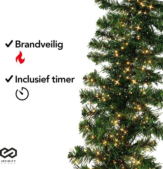 Infinity Goods Guirlande Met verlichting - Timer - Kerstversiering - 270CM - Kerstslinger - Kerstdecoratie - 35 LED - Groen
