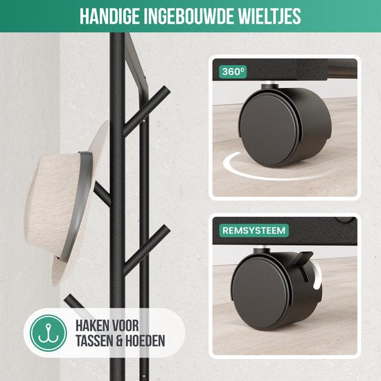 Avalo Kledingrek op Wieltjes Zwart - Metaal - 100x40x156 - Opbergruimte Voor Schoenen
