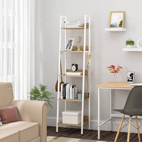 Woltu Ladderkast - 40x170x36cm - 5 Etages - Met Haken - Wit