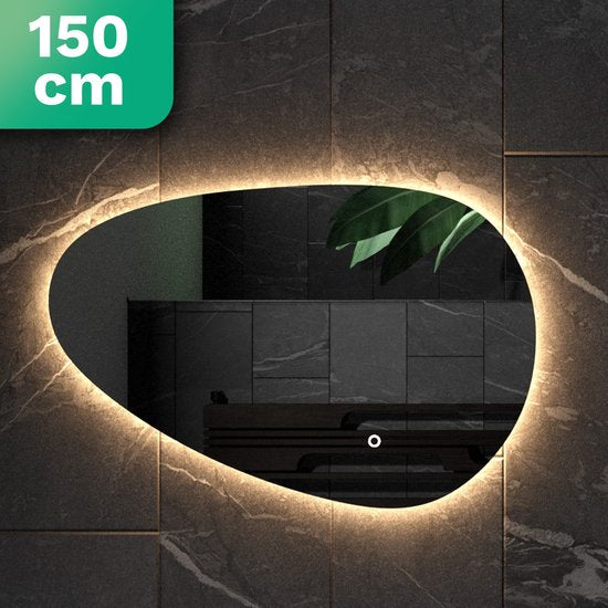 Mirlux Badkamerspiegel met LED Verlichting – Asymmetrisch - Organisch Wandspiegels – Anti Condens Douchespiegel - Wandspiegel 150x93CM