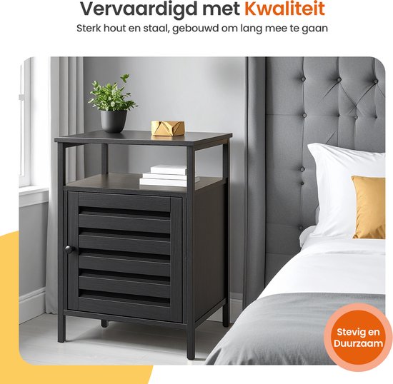 Goliving Nachtkastje - 40 x 40 x 60 cm - Opbergkastje met Deur en Planken - Hout - Industrieel - Bijzettafel Modern - Zwart