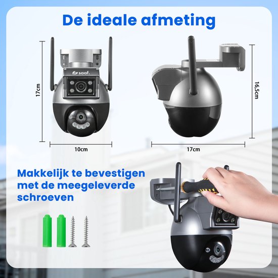Beveiligingscamera Buiten - met Wifi, 64GB Opslag, Nachtzicht - Beveiligingscamera Binnen - Zwart - van Saaf
