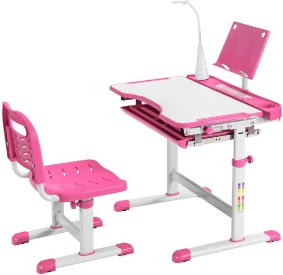 Coast Kinderbureau met stoel - Tekentafel - Hoogte verstelbaar - 71 x 52 x 79 cm - Roze